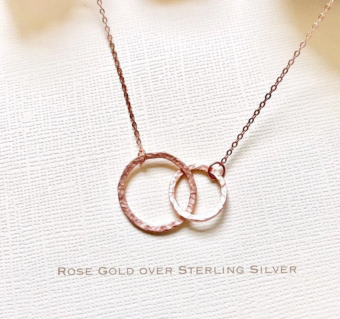 Sterling Silver double circle necklace, Interlocking circle necklace