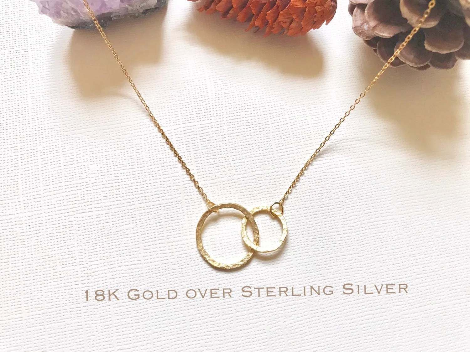 Sterling Silver double circle necklace, Interlocking circle necklace