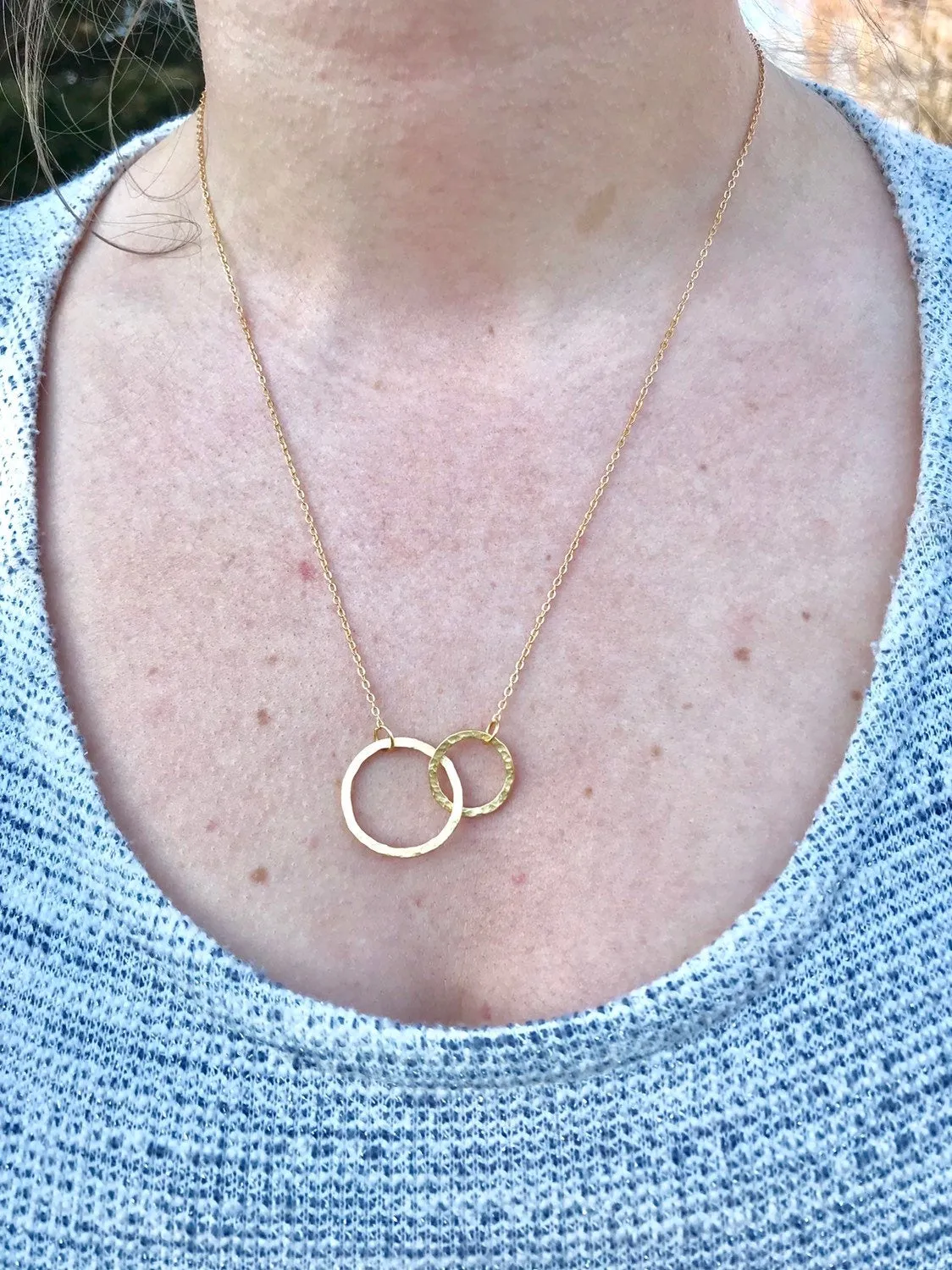 Sterling Silver double circle necklace, Interlocking circle necklace