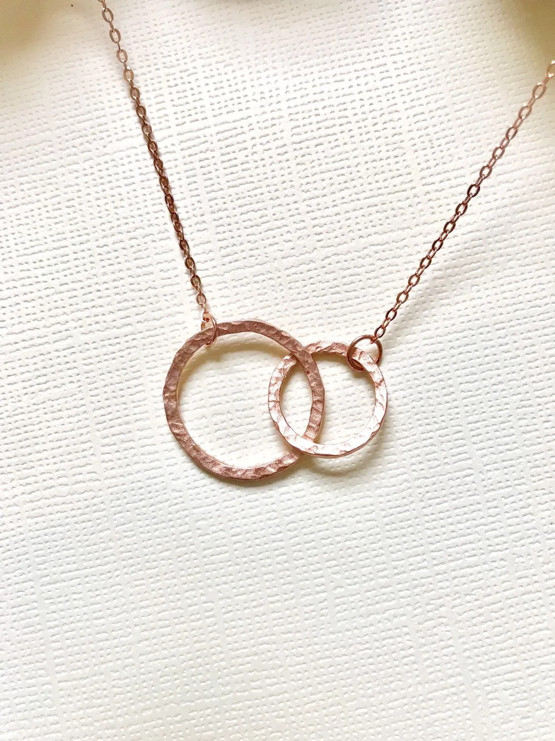 Sterling Silver double circle necklace, Interlocking circle necklace