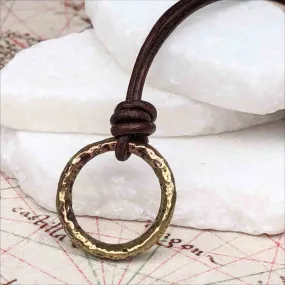 Variegated Brown to Gold Bronze Celtic Ring Money Leather Necklace | Artifact #3399